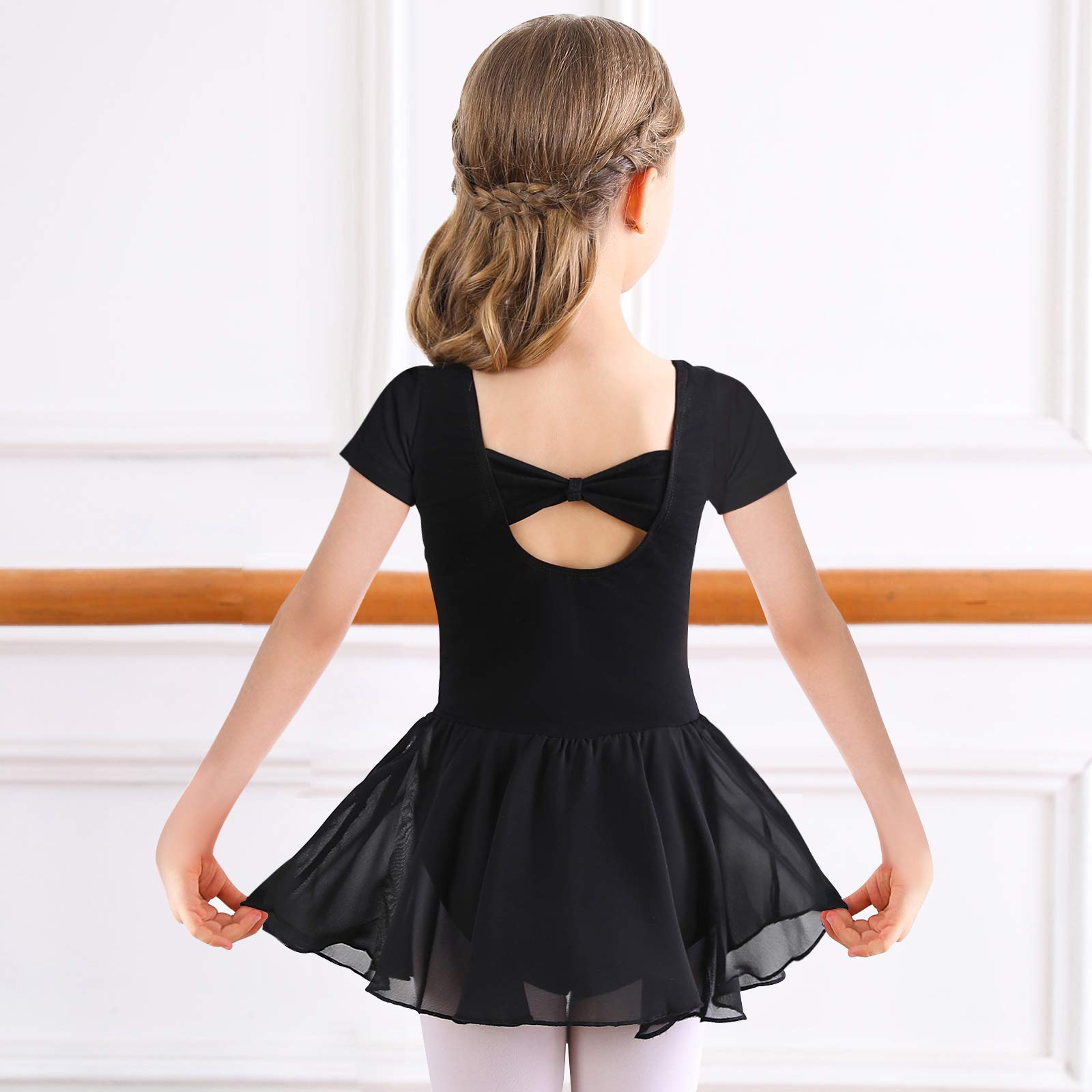 Bezioner Girls Ballet Dress Kids Gymnastics Dance Leotard Costume Dancewear With Skirt Black 150