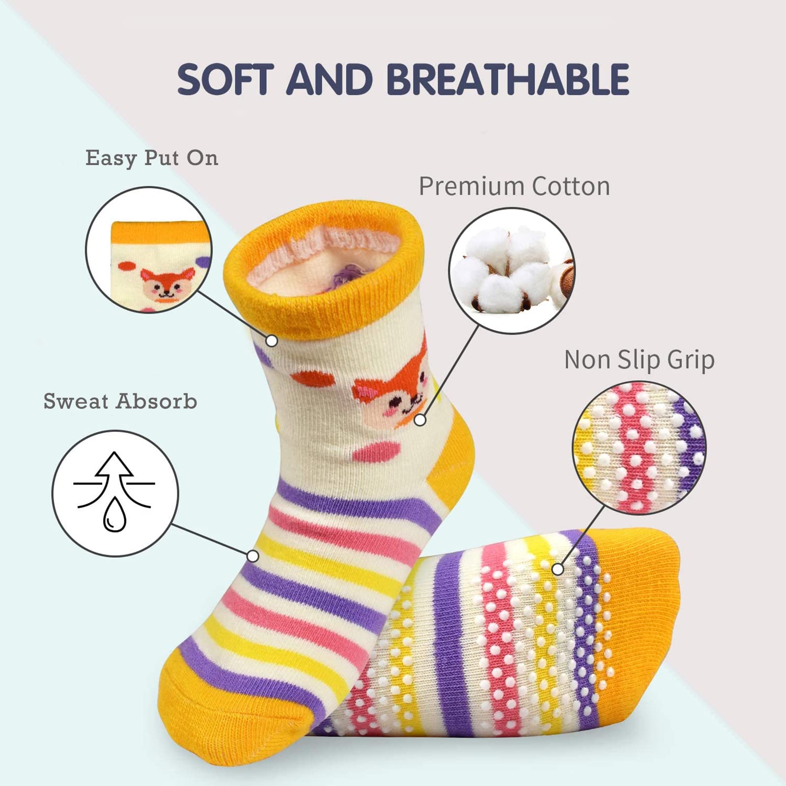 HYCLES Baby Girp Socks 12 Pairs for Boys Girls 1-7 Years Toddler Infant Kids Children Non Skid Anti-slip Socks