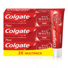 Colgate Max White One Whitening Toothpaste, Teeth Whitening Toothpaste with a Clinically Proven Formula, Removes up to 100% of Surface Stains, 1 Shade whiter in 1 week, 75ml (Pack of 3)