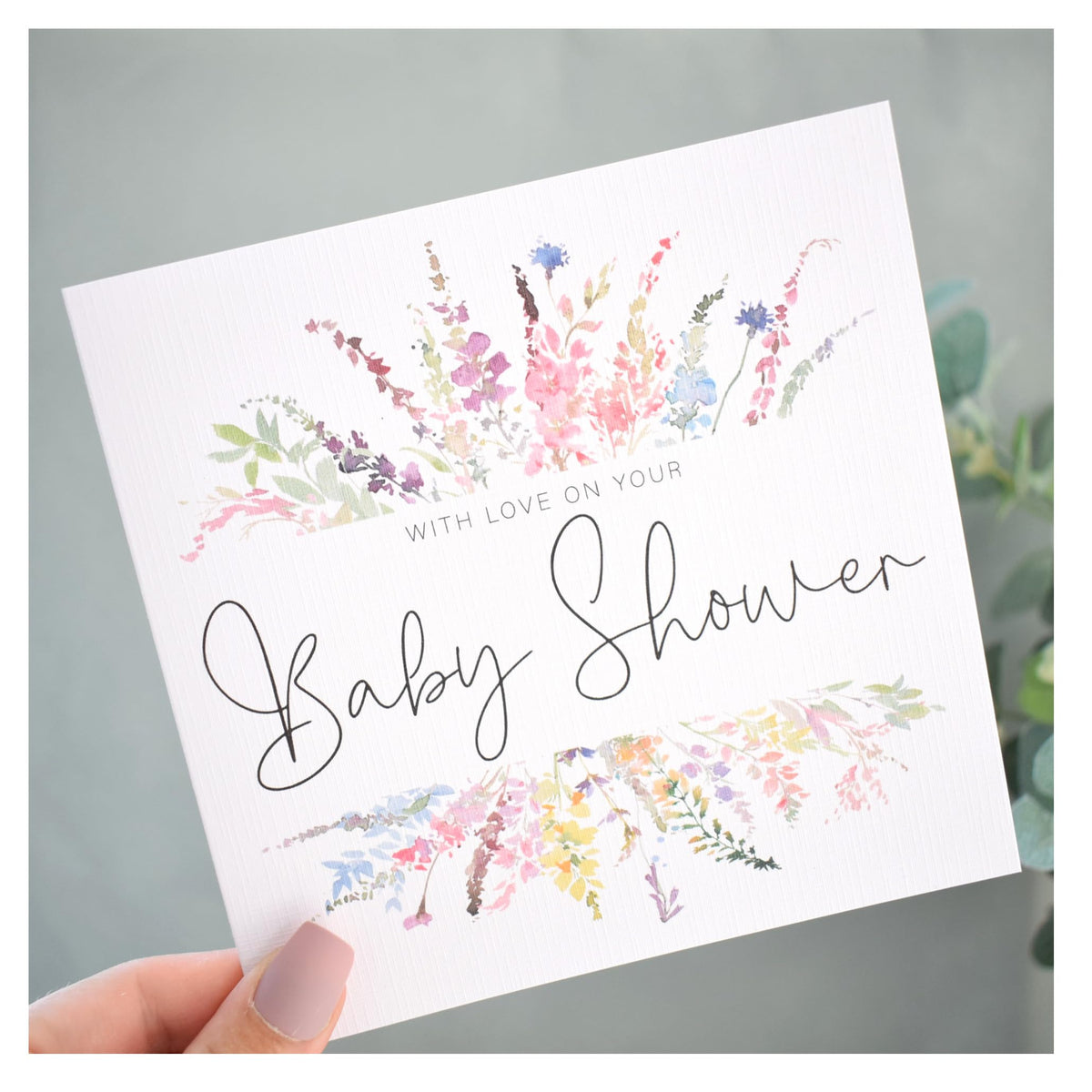 Baby Shower Card   Pregnancy Congratulations   Mummy To Be Card   Rainbow Spring Wildflowers   148mm Square Modern Greeting Card