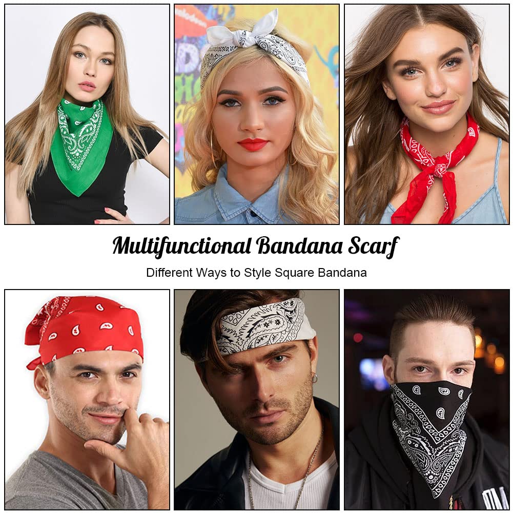 Aomig Bandana Head Scarf for Men and Women, 12 Pack Stylish Cowboy Headbands Handkerchief, Multi-purpose Hair Scarf Paisley Print Unisex Headwraps, Bib Party Face Covering Headwear for Motorcycling…