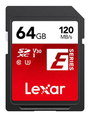 Lexar SD Card 64GB, SDXC UHS-I Flash Memory Card, Up to 120MB/s Read, U3, V30, C10, Full-HD and 4K UHD (LSDESXX064G-BNNNG)