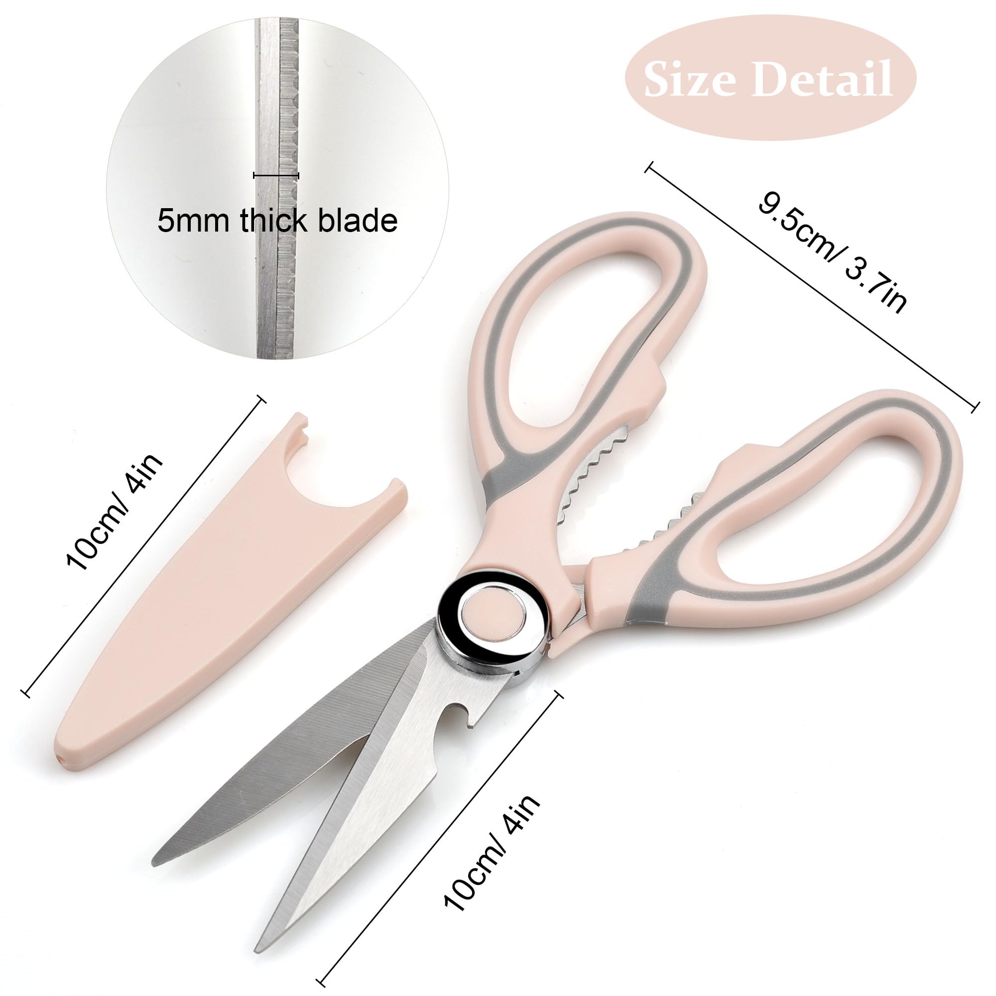 Heavy Duty Kitchen Scissors, Sharp Stainless Steel Scissors for Kitchen, Multipurpose Shears for Garden, Chicken, Poultry, Fish, Meat, Vegetables, Herbs, BBQ, Nuts (Pink)