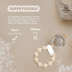 MoodyBaby® Dummy Clips for Boys Girls - Soother Chain Silicone Holder - 2 Pack Set for Baby - Unisex Neutral Newborn Dummies Baby Gift (Neutral Sage)