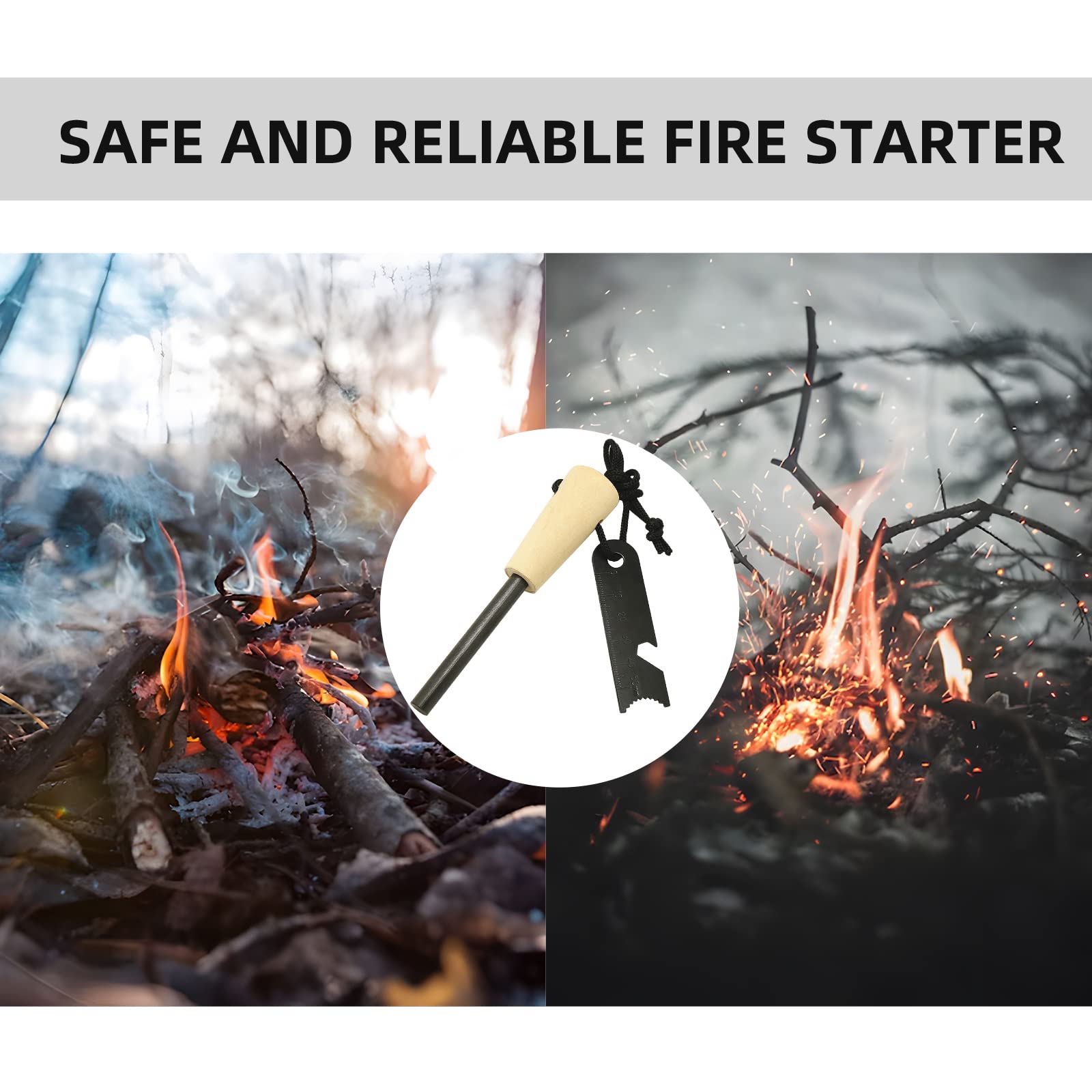 MOPPRO Survival Fire Steel, Flint Striker Steel Fire Starter, Magnesium Torch Lighter, Steel Scraper with Scalamite Bottle Opener, Essential for Survival Equipment and Camping Accessory