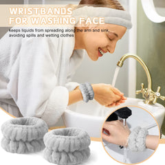 Face Wash Wristbands Spa Washing Face Sweatbands Makeup Elastic Wrist Wash Band Absorbent Towel Wristband Wristbands for Washing Face skincare Women Girls Keep Liquid from Spilling Down Arms (Gray)