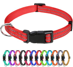 TagMe Reflective Nylon Dog Collars, Adjustable Classic Dog Collar with Quick Release Buckle for Puppy, Red, 1.0 cm Width