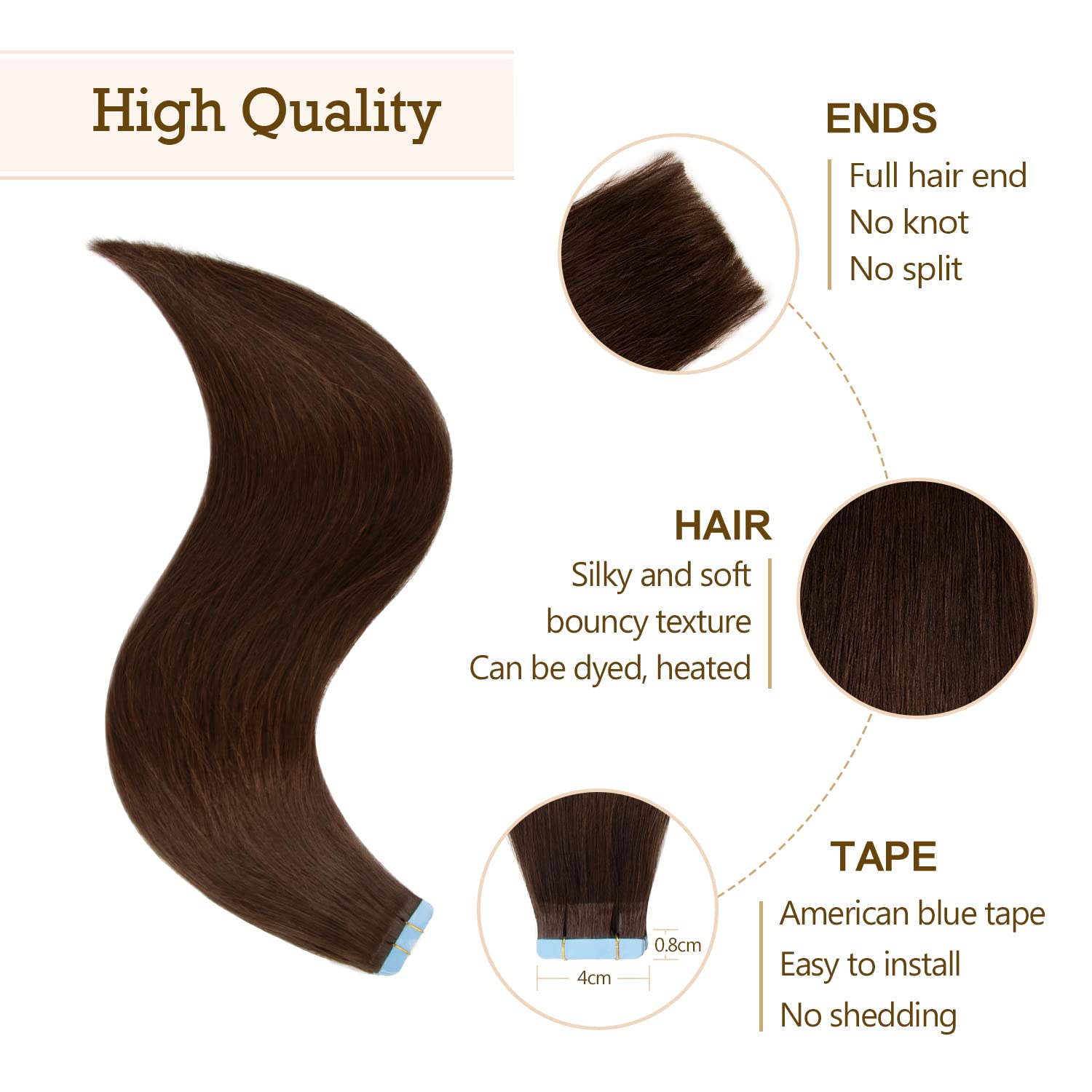 AGMITY Tape in Hair Extensions Human Hair Darkest Brown 14 inches 20pcs 40Gram Invisible Straight Seamless Skin Weft Tape in Extensions Real Human Hair(14 inches #2 Darkest Brown）