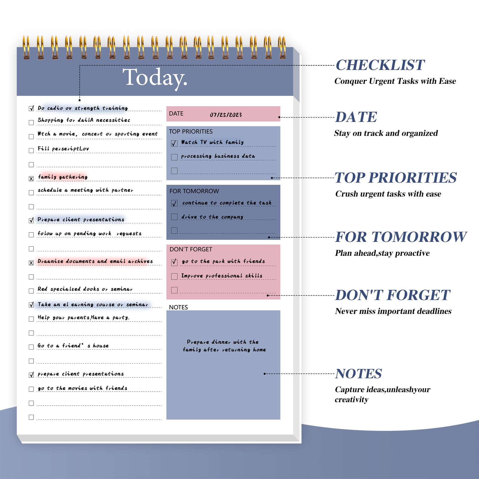 To Do List Notepad - Daily Planner Notepad Undated 52 Sheets, 6.5 inches x 9.8 inches Planning Pad Checklist Productivity Note Pad for Work and Personal Organized