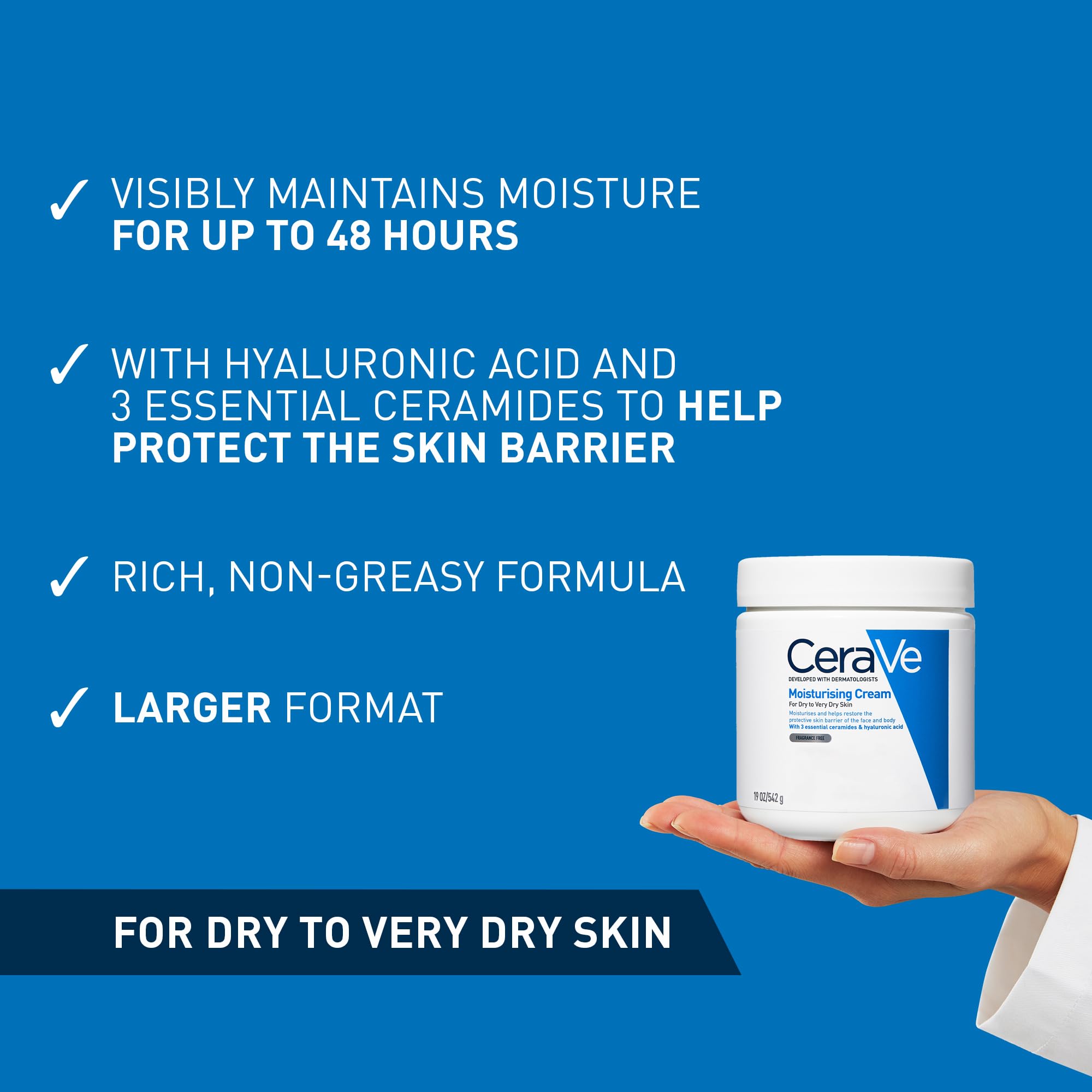 CeraVe Moisturising Cream for Dry to Very Dry Skin 562ml with Hyaluronic Acid and 3 Essential Ceramides