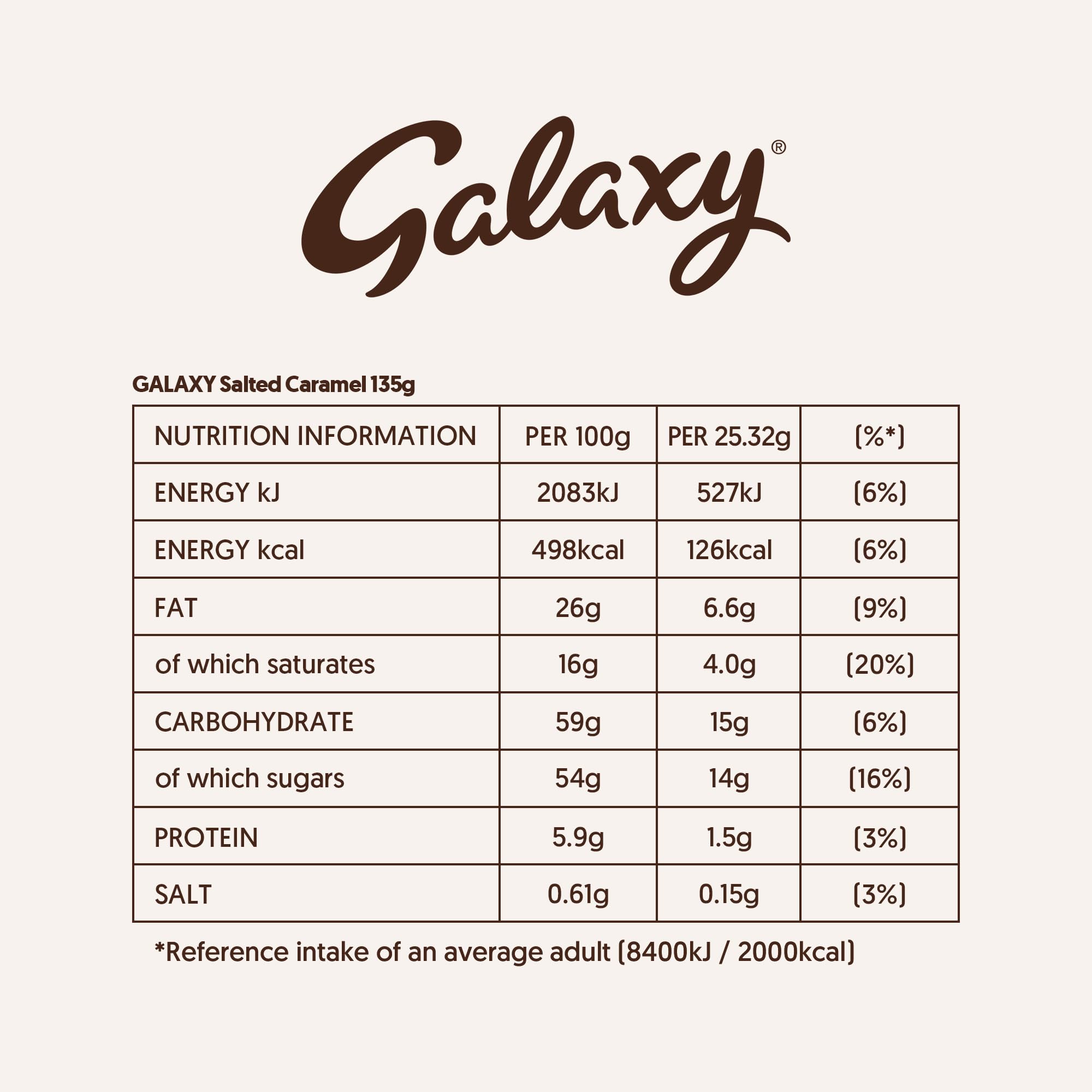 Galaxy Salted Caramel Chocolate Bar, Chocolate Gifts, Milk Chocolate, 135 g