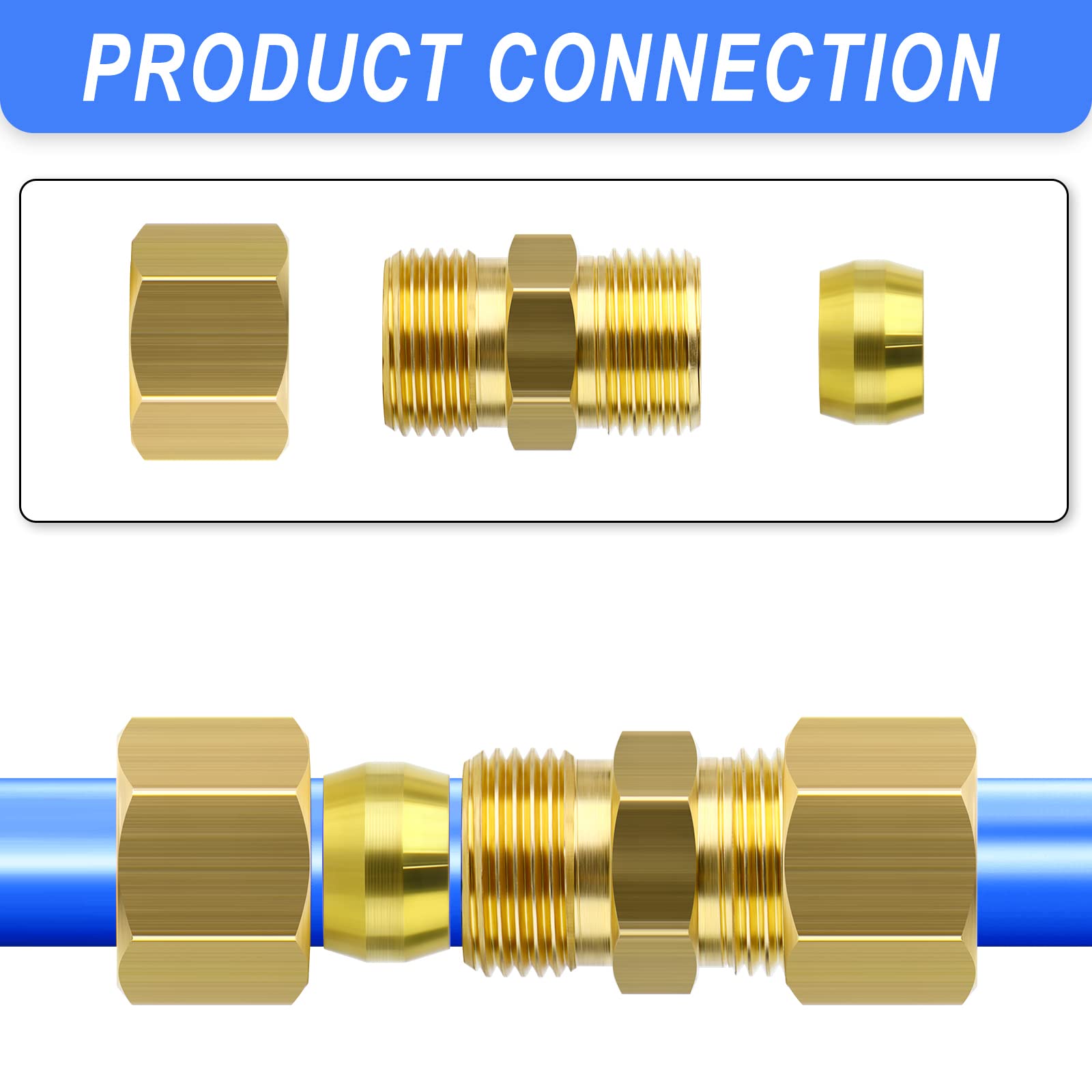 ERGAOBOY 5 Pcs 6mm OD x 6mm OD Brass Compression Tube Union Connector, Heay Duty Brass Compression Fitting