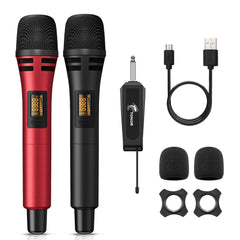 TONOR Wireless Microphone, UHF Cordless Handheld Dynamic Karaoke Singing Microfono Mic set with Rechargeable Receiver for Karaoke Machine, Wedding, DJ, Party, Speech, Church, Class Use TW320 Black&Red