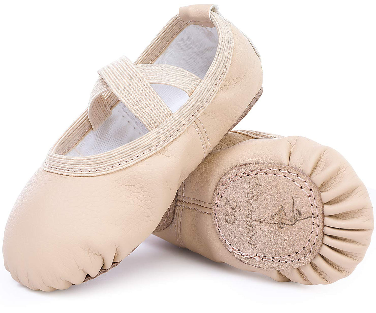 Ballet Shoes Leather Ballet Flats Split Sole Dance Slippers for Girls Toddlers Women Beige 9 UK Child (27 EU)