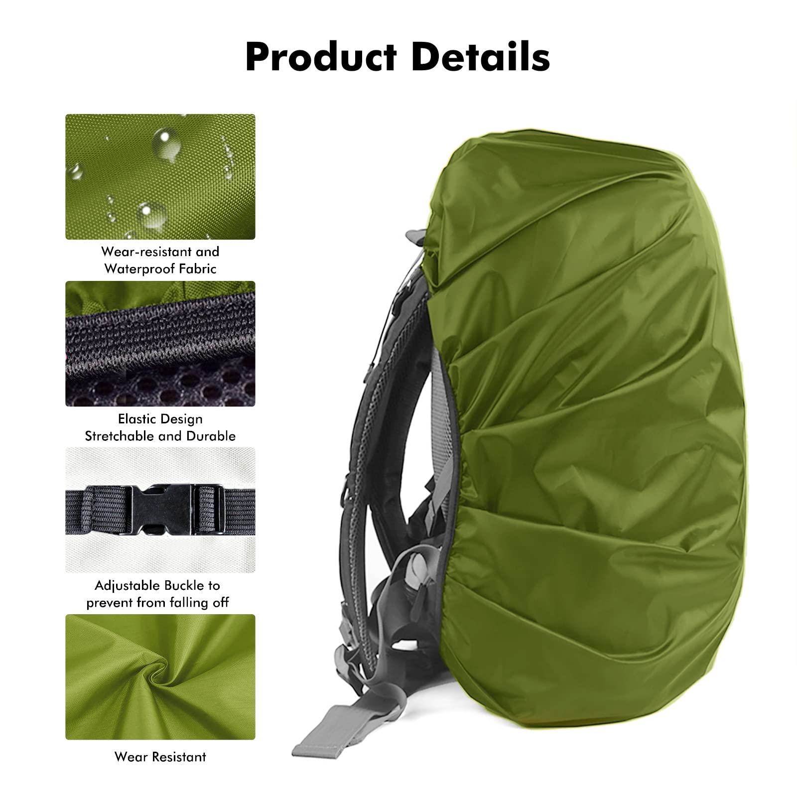 LAMA 2pcs Waterproof Rain Cover for Backpack, Reflective Rainproof Protector for Anti-dust and Anti-Theft M 26L-40L Black ArmyGreen