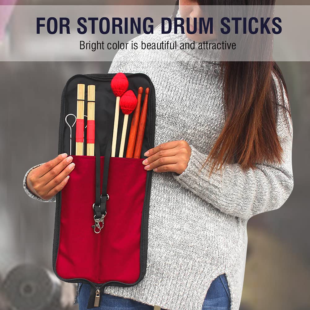 Tbest drumstick drawstring bag,Drum Stick Bag Holder Case, Drumstick Holder Drum Stick Storage Hanging Bag Drumstick Portable Handbag with Handle 5 Colors Available Black/Red/Green/Blue/Pink(Red)