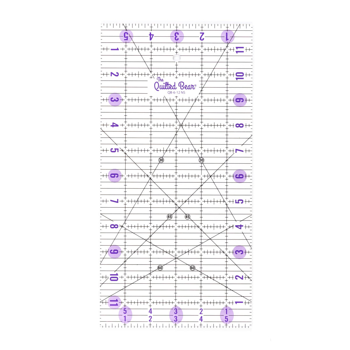 The Quilted Bear Quilting Rulers - Transparent Acrylic Non Slip Quilting & Patchwork Ruler with Clear Black Lines & 30, 45 & 60 Degree Angles (6 inches x 12 inches)