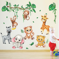 DECOWALL DS12-8073 Jungle Animals Wall Decals Elephant Giraffe Safari Wall Stickers Baby Nursery Kids Room Living Room Wall Décor