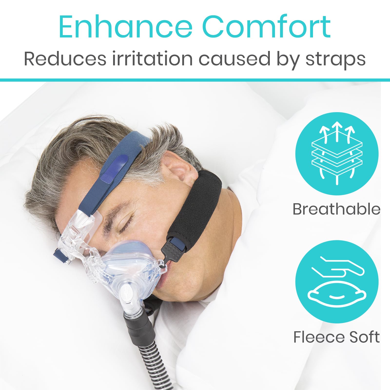 Vive CPAP Strap Covers Mask (4 Pack) - Supplies Pillow, Universal, Machine Washable - Face Cushion for Headgear Users - Accessories - Reduce Pressure, Cheek Red Marks, & Discomfort