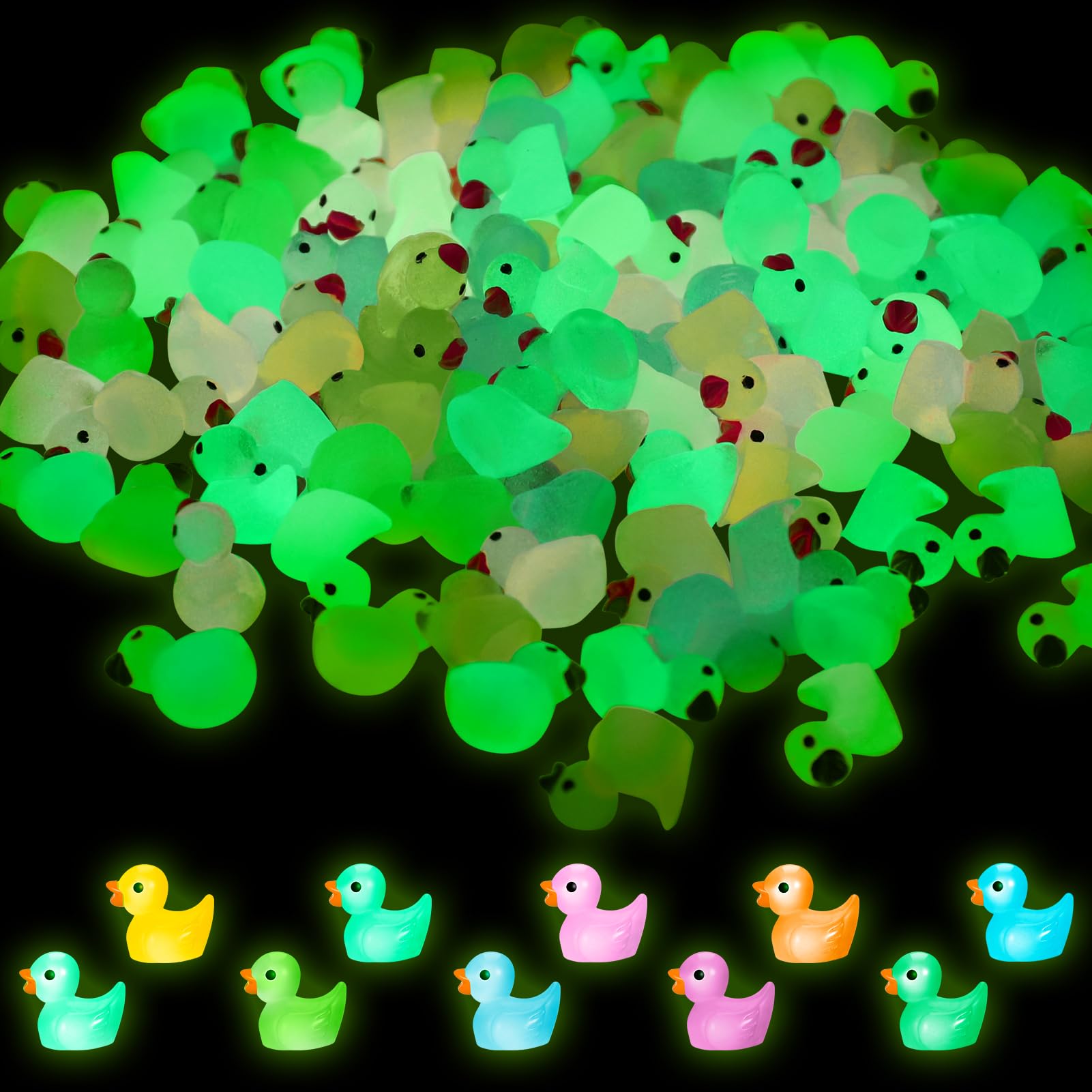 FRIUSATE 100 Pack Mini Ducks, Tiny Little Ducks Mini Resin Ducks Luminous Small Ducks Miniature Ducks for Fairy Garden Aquarium Landscape Dollhouse Ornament Diy Craft