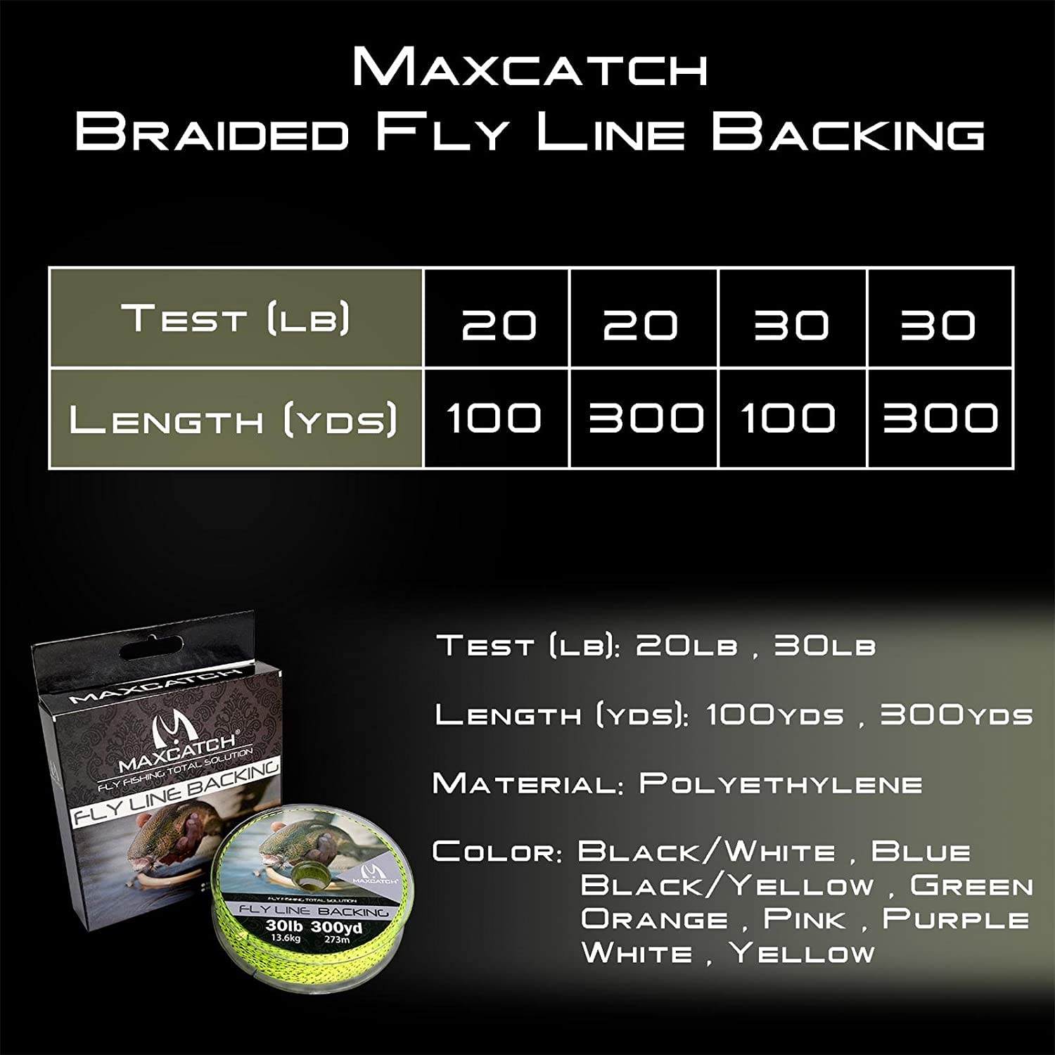 Maxcatch Braided Fly Fishing Line Backing Line 20/30LB, 92m/100yds, 275m/300yards (Purple, 30LB 92m/100yds)