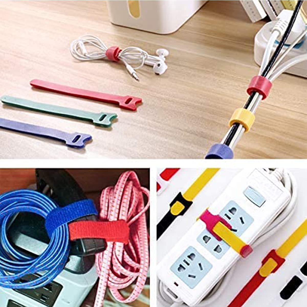 Cable Ties Reusable - Cable Straps Multi-Purpose Tie Wraps Fastening Straps Used for Headphones Phones Electronics PC Wire Cable Tidy Management - 5 Color