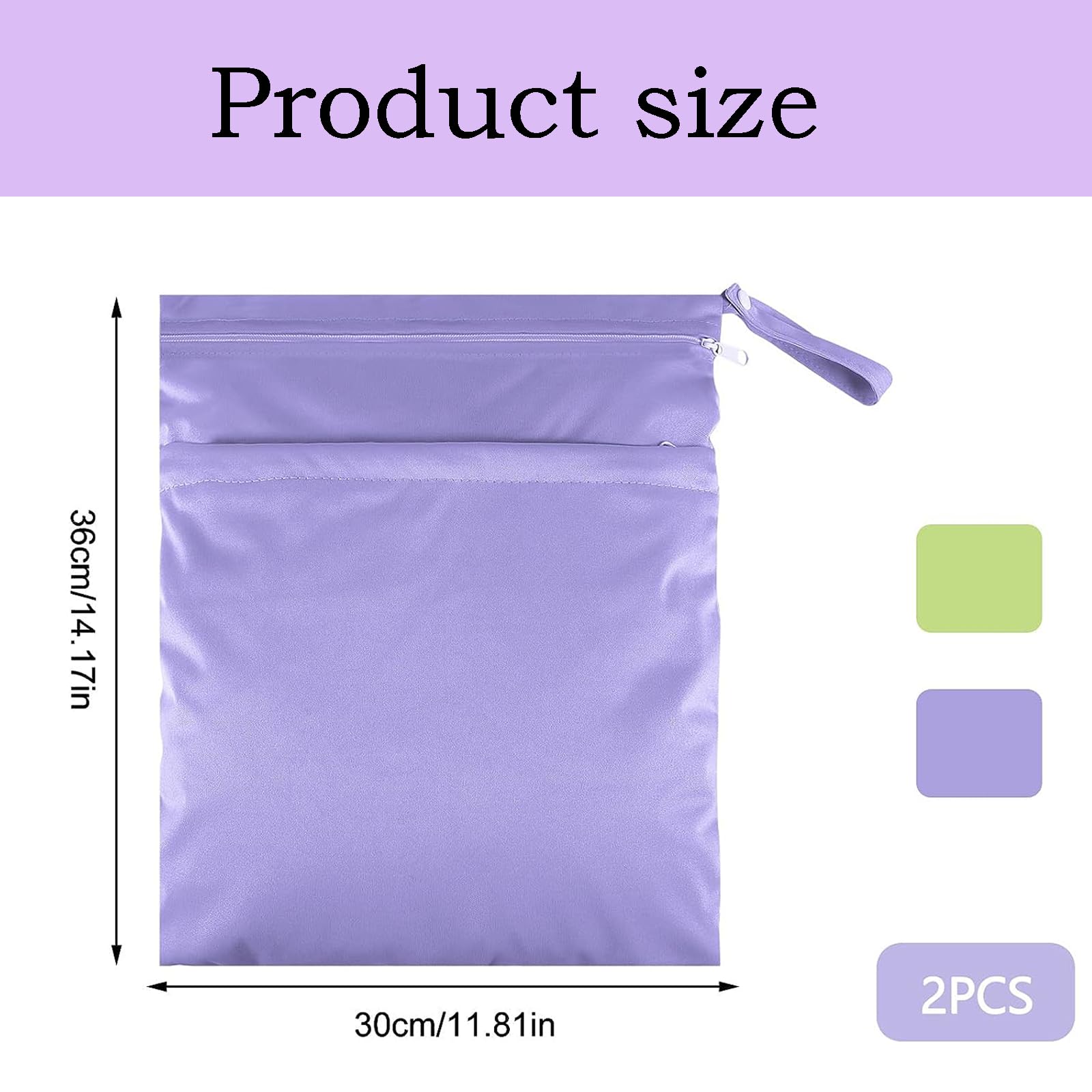 NUDFSY 2 Packs Nappy Bags，Wet Bag Waterproof Wet Dry Bags Reusable Washable Cloth Diaper Bags Nappy Bags with Double Zipper Pockets for Items Wet Clothes Swimming Gym Pool Beach Bag(Purpleand Pink