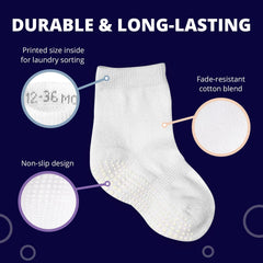 LA Active Athletic Crew Grip Socks - 6 Pairs - Baby Toddler Infant Newborn Kids Boys Girls Non Slip/Anti Skid (Boys, 3-6 Months)