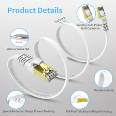 KASIMO Cat 8 Flat Ethernet Cable 10M Internet LAN Cable with Cable Clips 40Gbps 2000MHz High Speed Network Patch Cable White SSTP Ethernet Cord with RJ45 Connector for Router Modem Switch Gaming