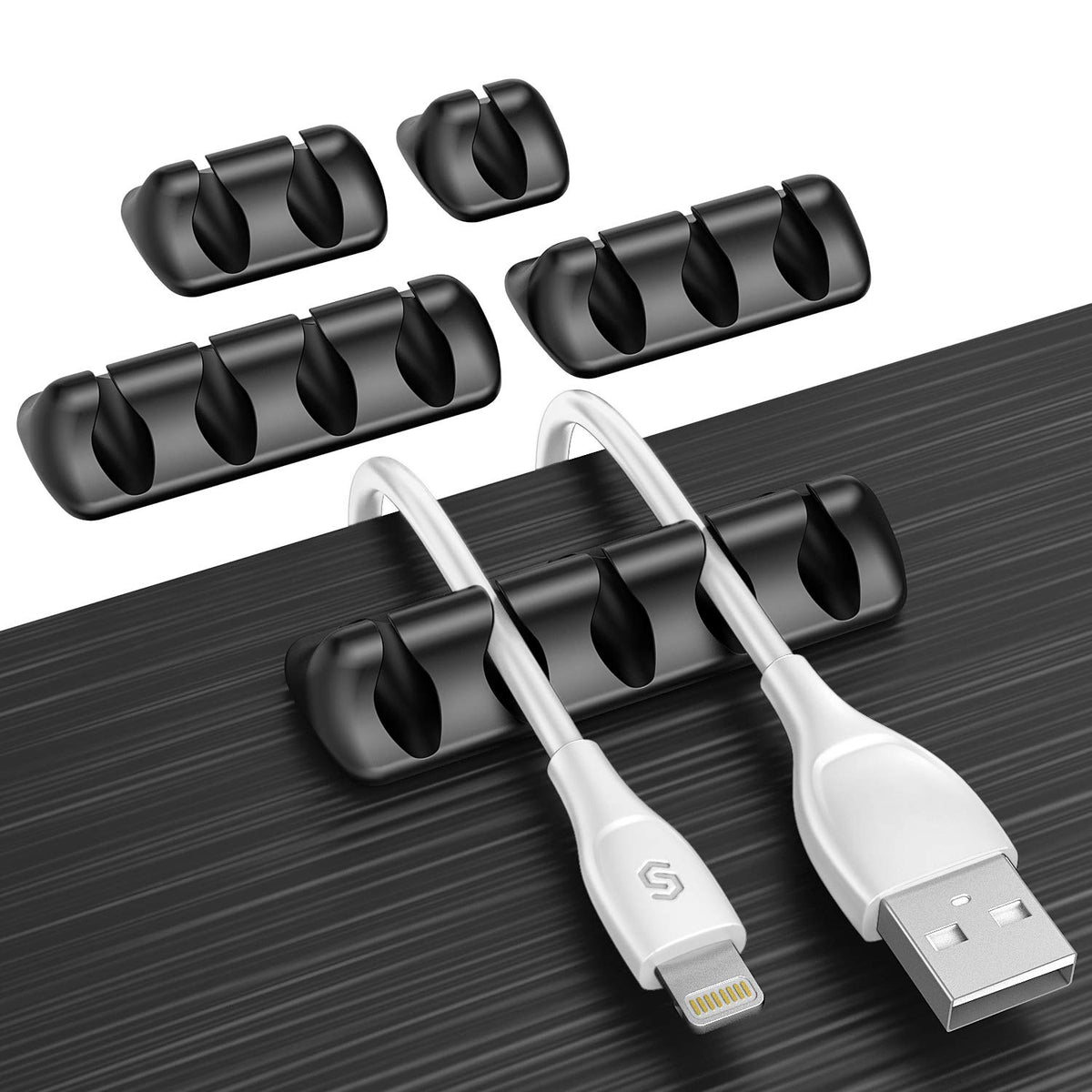 Syncwire Cable Clips, Cable Holder, Multi-Purpose Cable Guide, Cable Organiser Set for Desk, Power Cable, USB Charging Cable, Audio Cable, Charging Cables etc, Black Colour, 5 Count (Pack of 1)