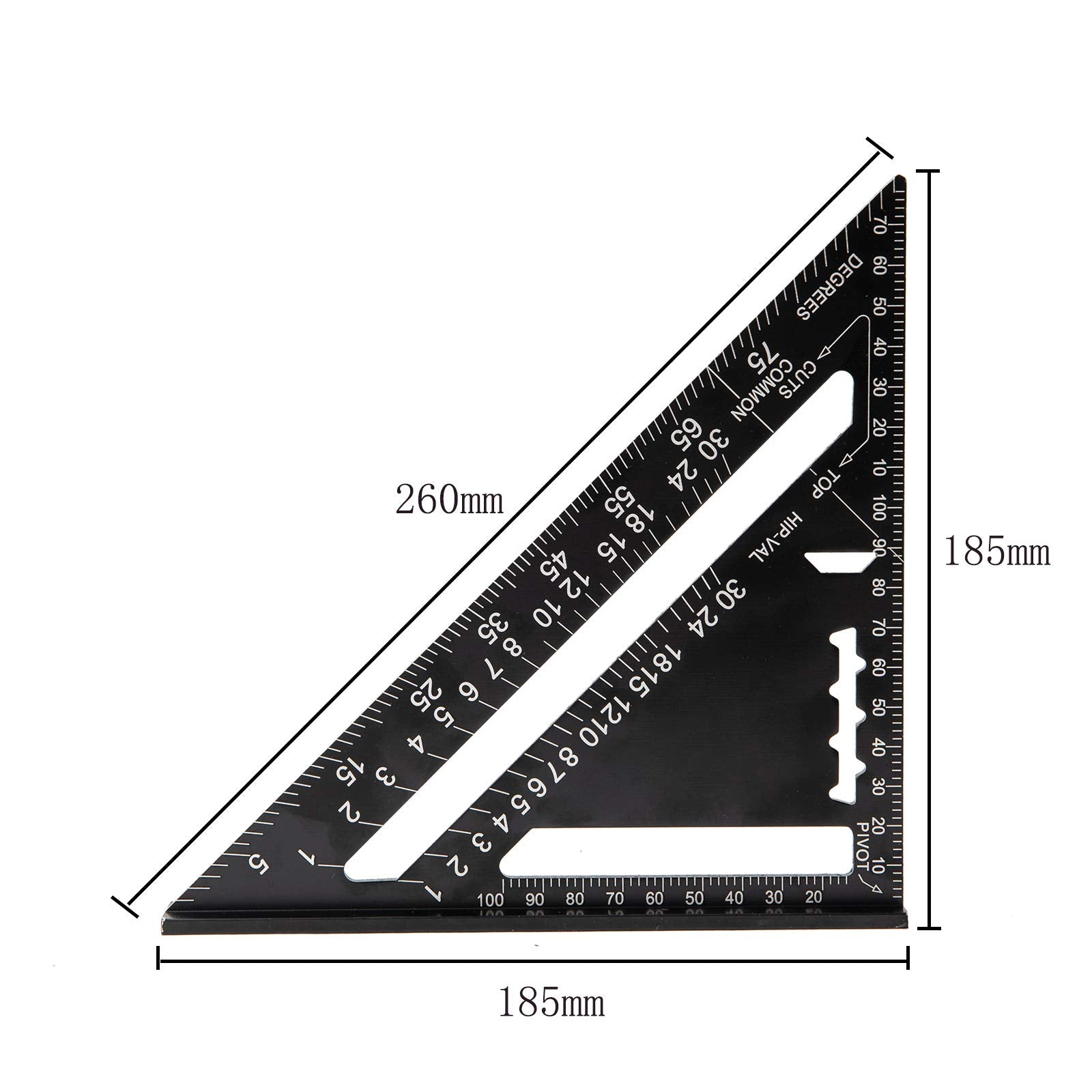 Beslands Rafter Square Metric 7 inch, Aluminum Carpenters Roofing Square, Metric Woodwork Square,Triangle Ruler Protractor