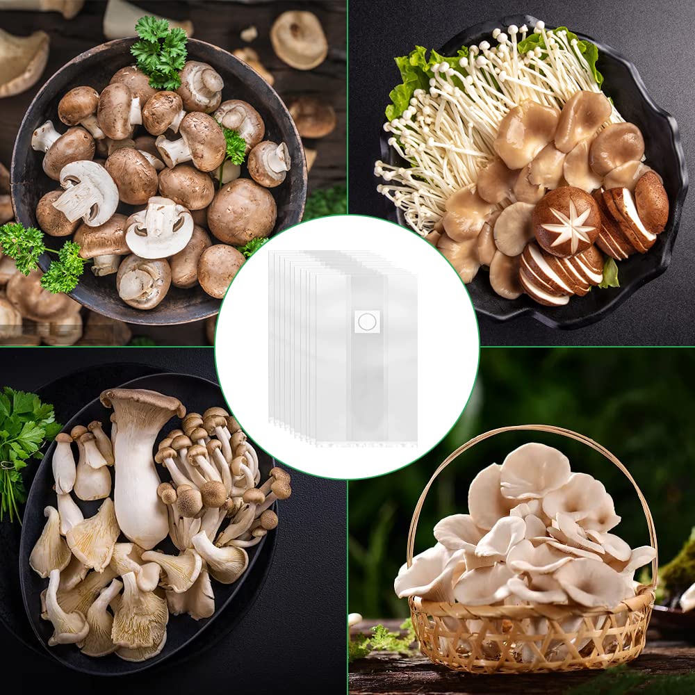 TANCUDER 20 PCS Mushroom Bags with Vents, Mushroom Grow Bags Autoclavable Mushroom Spawn Grow Bag Clear Breathable Mushroom Substrate Bag with 0.2 Micron Filter Patch for Mushroom Grain (19.5 x 50 cm)