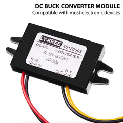 Direct Current Converter 12V to 5V 3A 15W Buck Converter Module, Reduced Voltage Regulator Car Power Converter Output Power Adapter, Wire Interface (1 Piece)