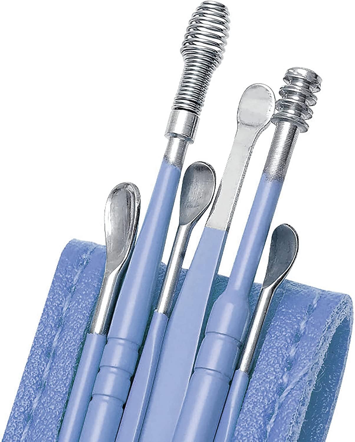 6 Pcs Ear Wax Removal Kit Ear Cleaning Kit Ear Cleaner for Children Kids and Adults Stainless Steel Earwax Remover Tool with Portable Bag (Blue)