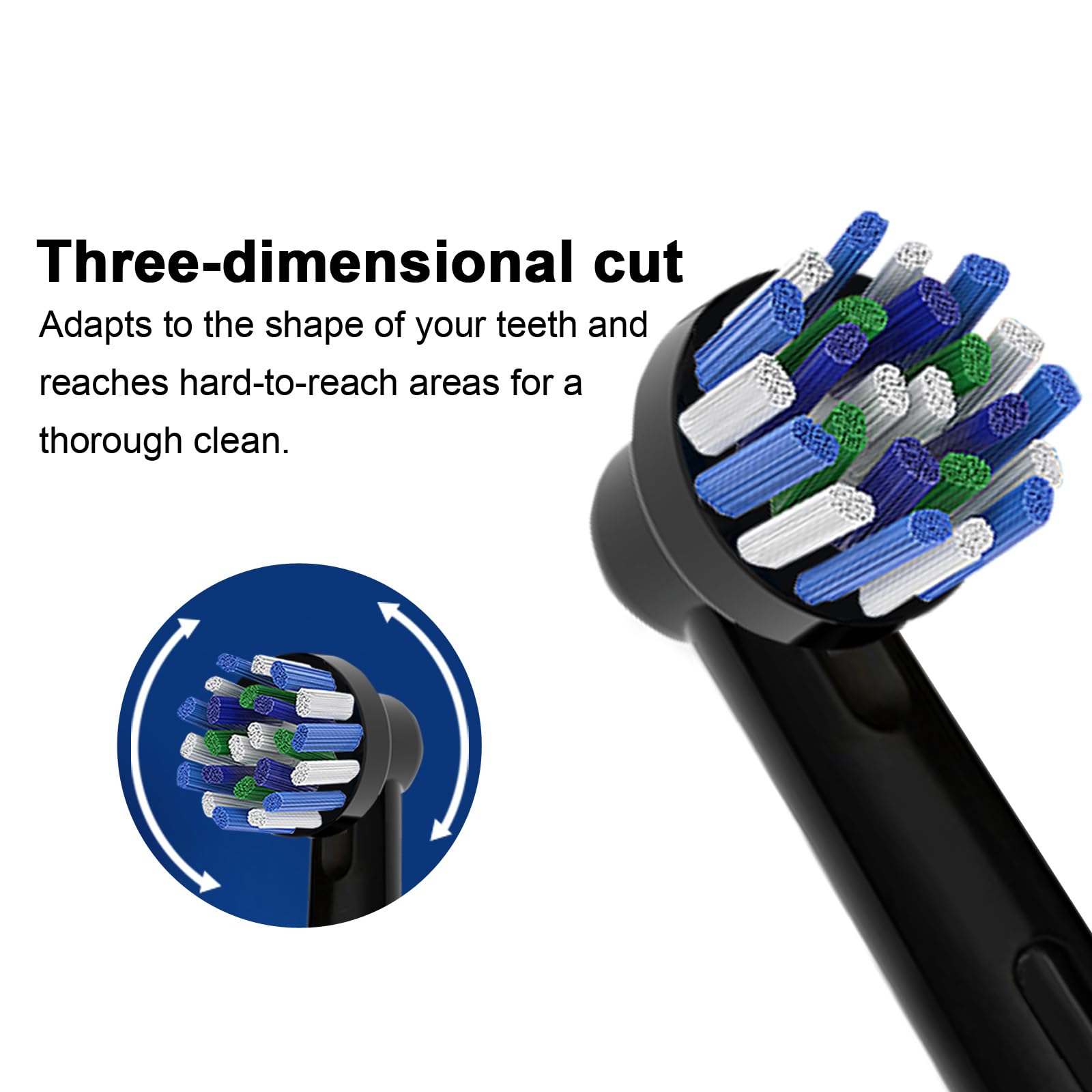 8pcs Cross Clean Replacement Heads Compatible with Braun Oral B Electric Toothbrush, 4pcs White and 4pcs Black.