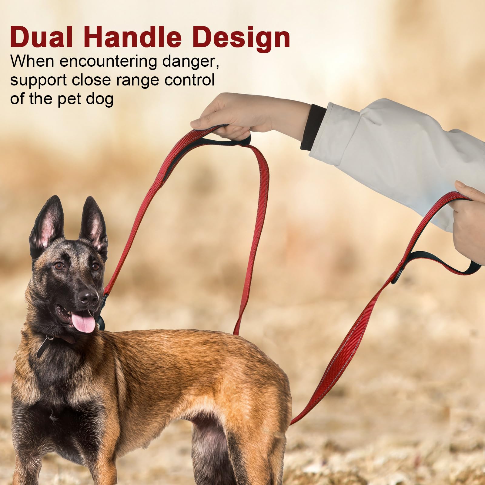 Dog Leads For Large Dogs - 1.5m Strong Dog Lead Close Control Handle Dog Leash Heavy Duty Dog Lead Nylon Training Leash Control Safety Dual Dog leash for Large Medium Dogs, Reflective design (Red)