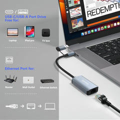 Vonxite USB C to Ethernet Adapter, USB 3.0 Network Adapter, USB to 1000Mbps Gigabit RJ45 LAN Ethernet Adapter, Aluminum Gigabit LAN Wire Adapter Compatible with MacBook, Steam Deck, iPad, TV Box, etc.