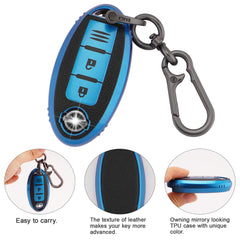 ERMWALR Key Fob Cover for Nissan Leather and TPU Car Key Cover with Keychain Fit for Nissan 350Z Qashqai Murano X-Trail Kicks Tiida Micra Pathfinder Juke 3 Buttons Key Fob Case (PW-Nisn-3-E)