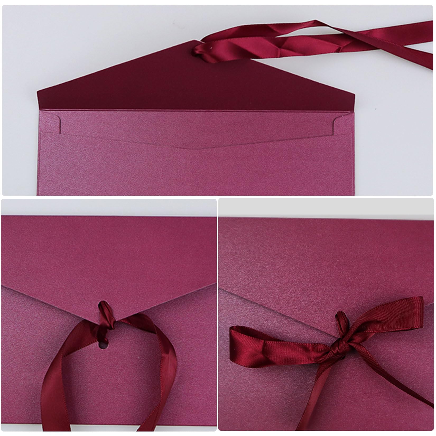 4 Pack Kraft Paper Envelopes with Ribbons, 22 * 10.9cm Luxury Mailing Envelopes, Invitation Envelopes for Festival, Party, Greeting Cards, Gift Cards - Purple