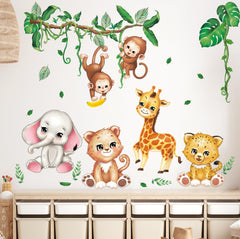 DECOWALL DS12-8073 Jungle Animals Wall Decals Elephant Giraffe Safari Wall Stickers Baby Nursery Kids Room Living Room Wall Décor