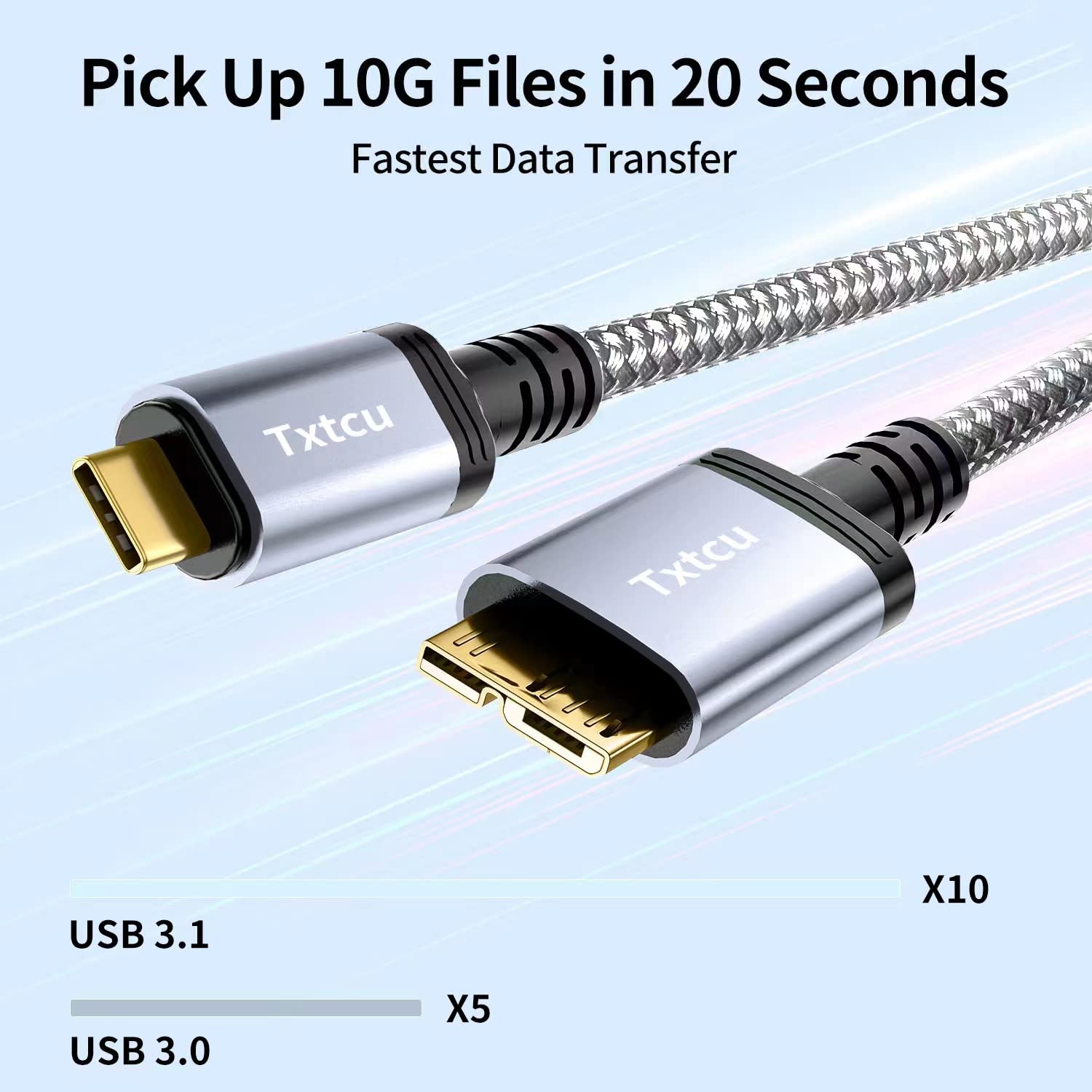 Txtcu USB C Hard Drive Cable, [1m/USB3.0] Braided USB C to Micro B Cable Charging Data Sync Compatible for Toshiba Canvio, Seagate, WD External Hard Drive,Samsung M3 Galaxy S5 Note 3.etc