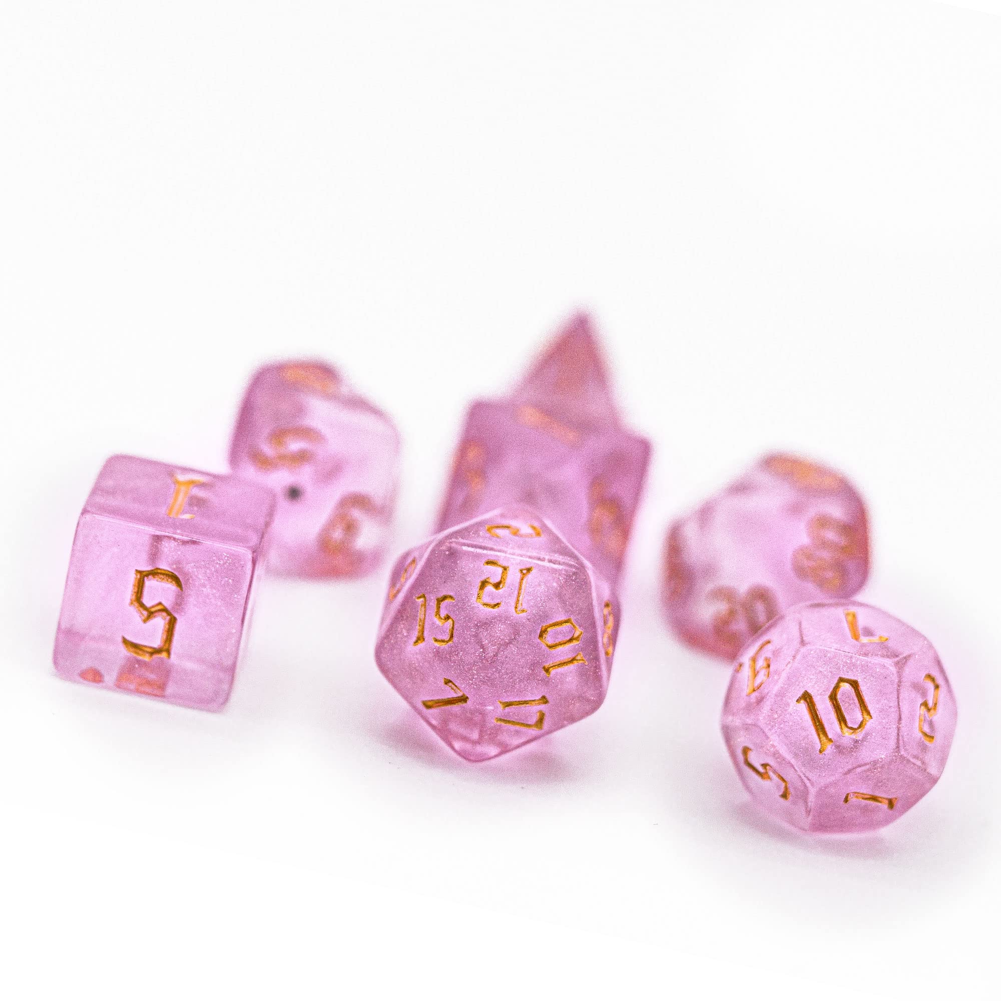 Cusdie 7Pcs/Set DND Dice Set D&D Polyhedral Dice for TTRPG Dungeons and Dragons Pathfinder Role Playing Dice Games RPGs (Pink with Sickle Font)