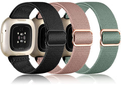 3 Pack Compatible with Fitbit Versa 4 Strap/Fitbit Versa 3 Strap/Fitbit Sense/Fitbit Sense 2 Strap for Women Men, Soft Elastic Nylon Sport Replacement Strap for Fitbit Versa 4/Versa 3/Sense