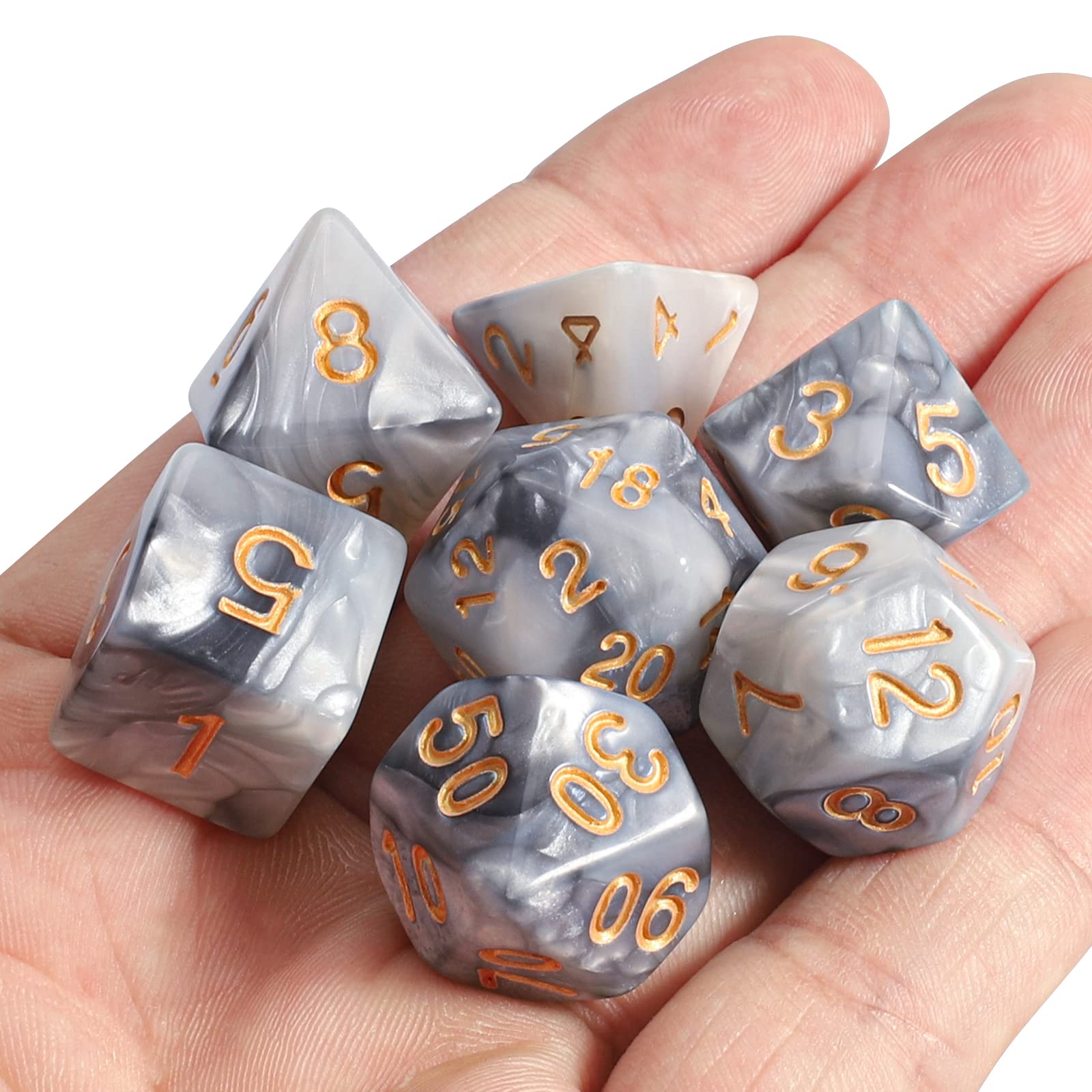 QMAY DND Dice Polyhedral Dice Set - 7 Pieces for Dungeon and Dragons MTG RPG D&D D20, D12, D10, D%, D8, D6, D4 (Grey mixed White)