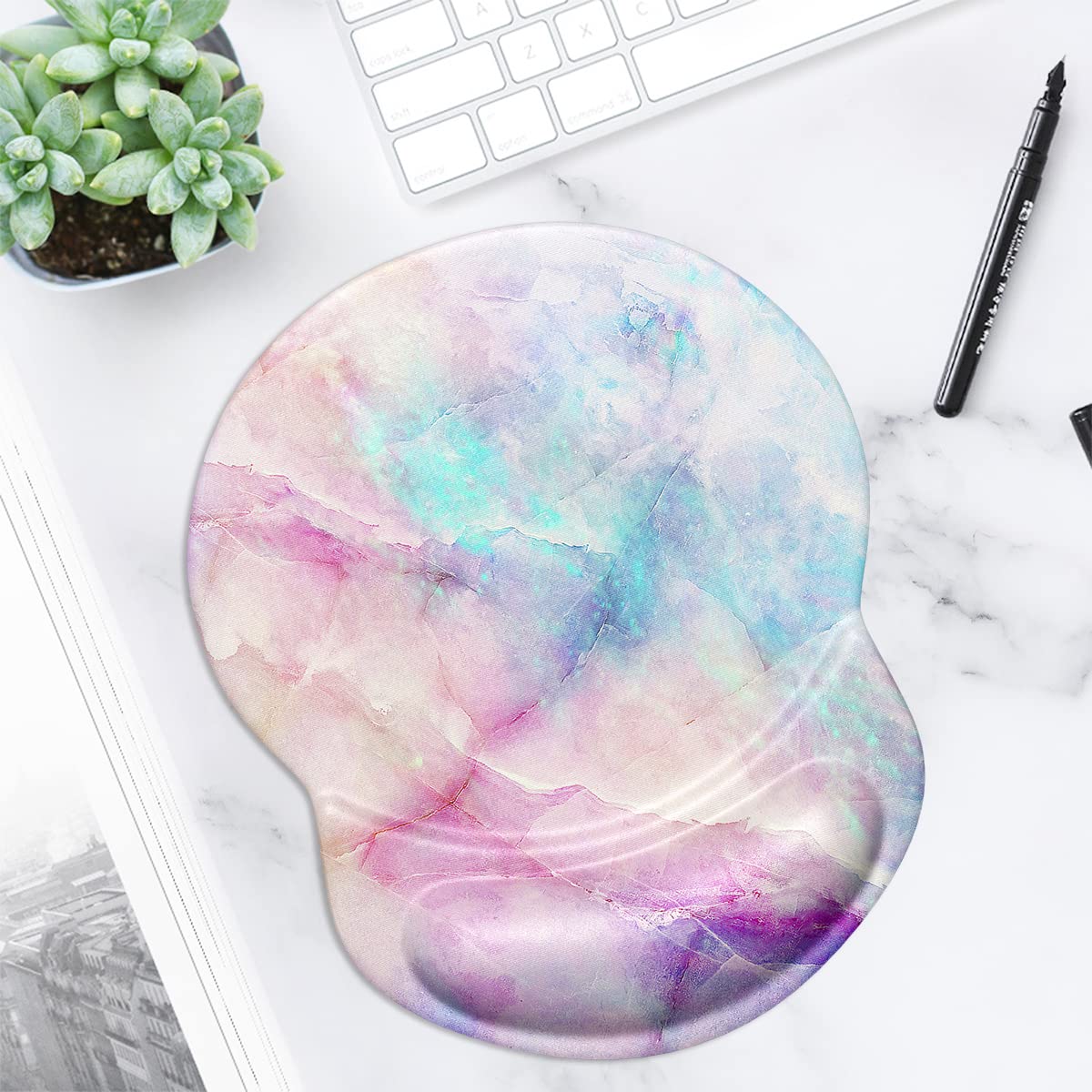 ITNRSIIET Mouse Pad, Ergonomic Mouse Pad with Gel Wrist Rest Support, Gaming Mouse Pad with Lycra Cloth, Non-Slip PU Base for Computer, Laptop, Home, Office & Travel,Colored Marble