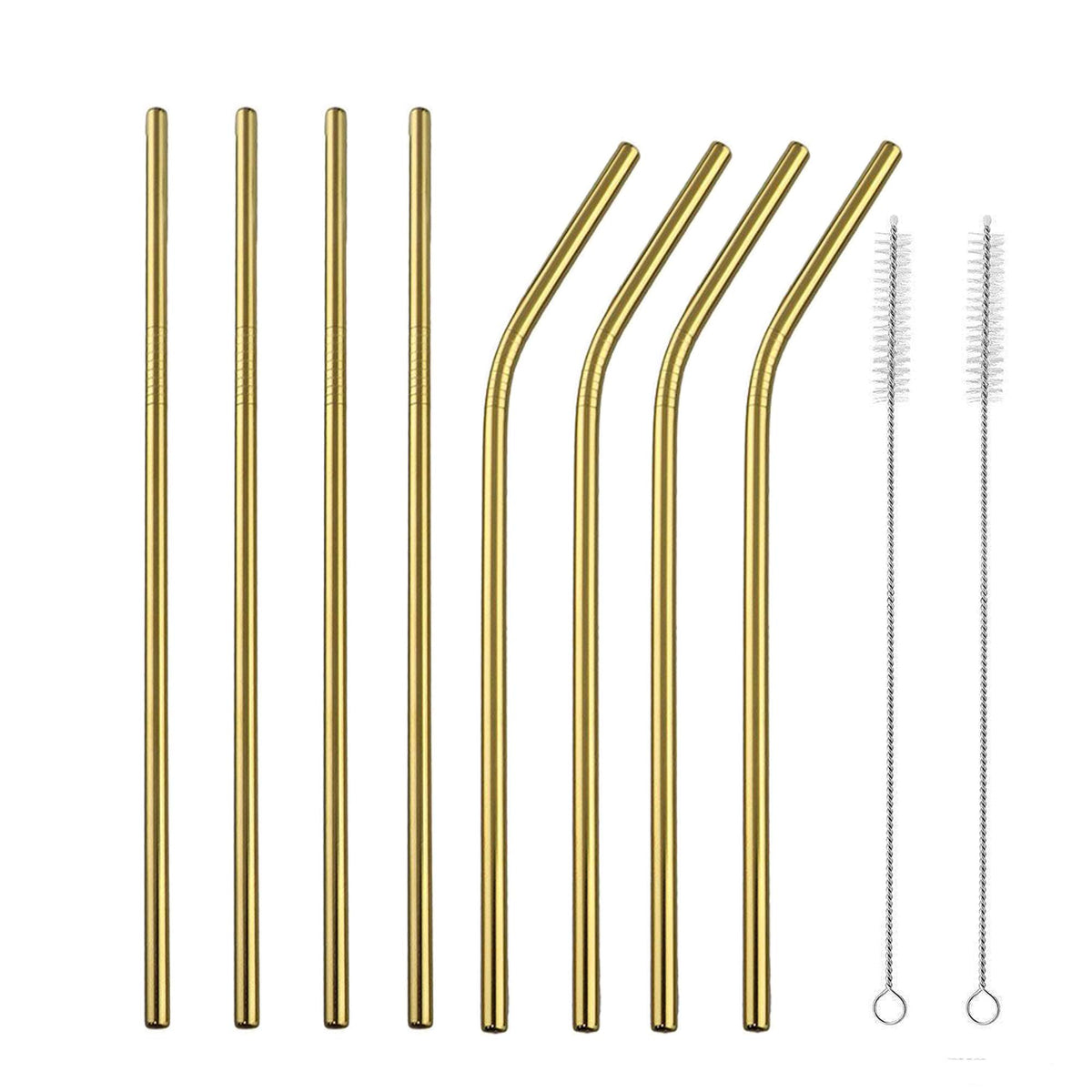 Botanique Stainless Steel Metal Straws Reusable 8 Set Drinking Straws with 2 Cleaning Brush Eco-Friendly BPA Free Straws 8.5 inch Perfect for Smoothie Milkshakes Cocktail and Hot Drinks Colour (Gold)