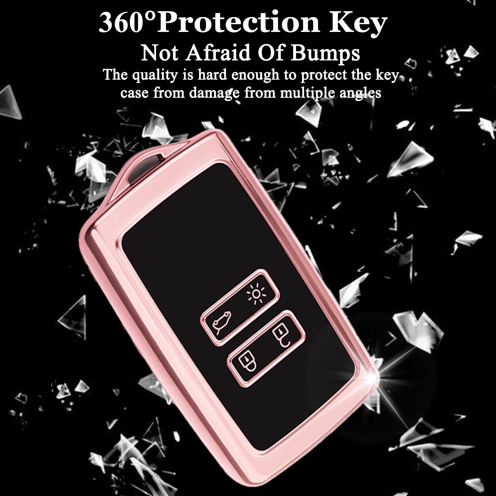 INBOLM Car Key Cover for Renault,Car Key Case TPU Silicone Key Shell 4 Buttons Remote Control Replacement Protection Fob Cover Compatible with Clio/Megane/Kadjar/Captur with Keychain - Pink