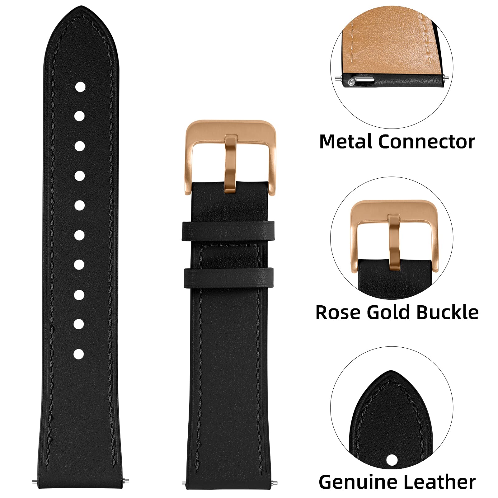 CeMiKa Leather Strap Compatible with Fitbit Versa Strap/Fitbit Versa 2 Strap, Classic Replacement Leather Straps Compatible with Fitbit Versa/Versa 2/Versa Lite Strap, Black/Rose Gold