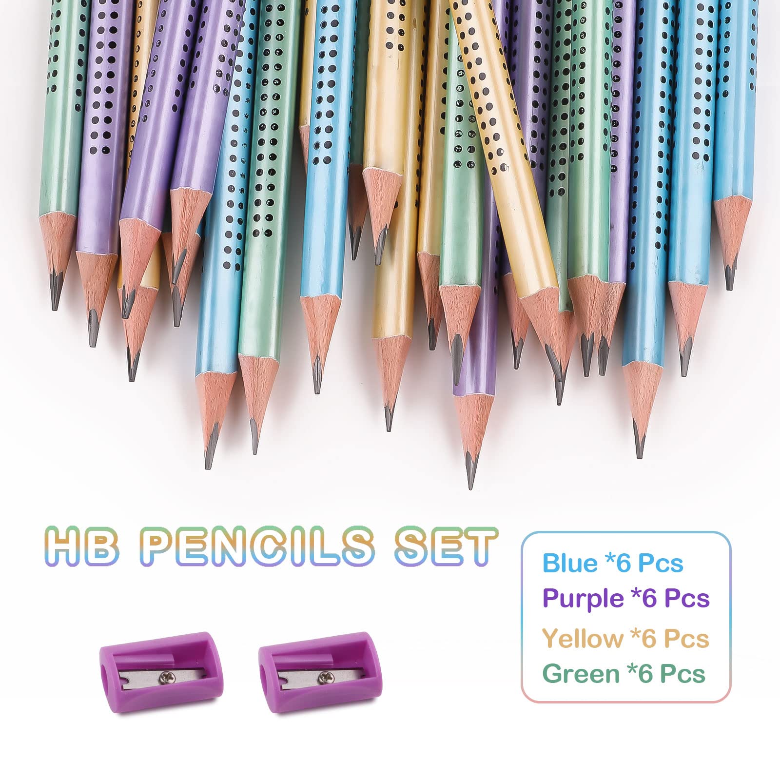 Ailvor HB Pencils, Pack of 24 Pencils with 2 Pencil Sharpeners, Children's Pencil with Eraser for School Office Writing Sketching Drawing Tools