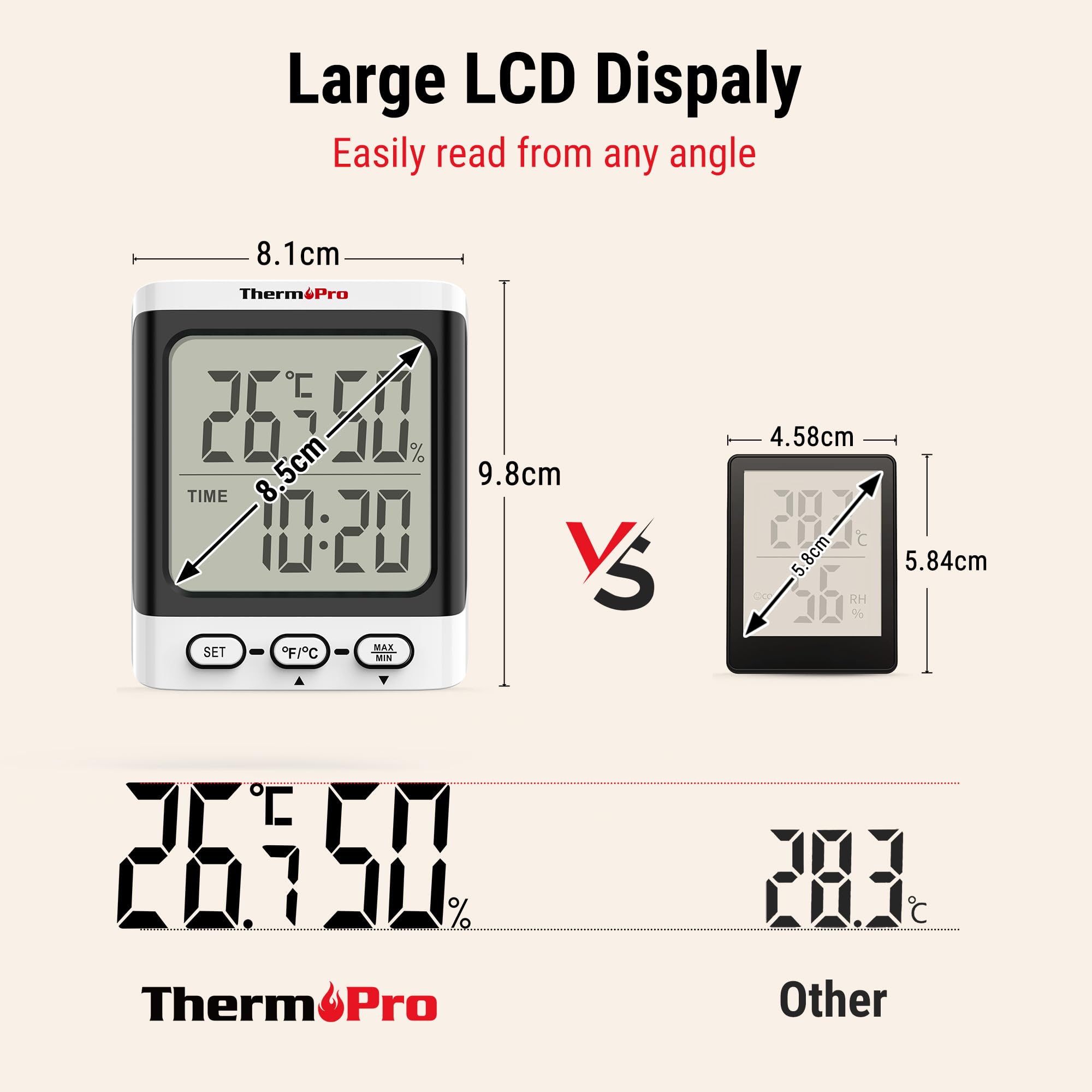 ThermoPro TP152 Hygrometer Indoor Thermometer, Desktop Digital Baby Room Thermometer with Temperature and Humidity Monitor, Accurate Humidity Gauge Room Thermometer with Clock